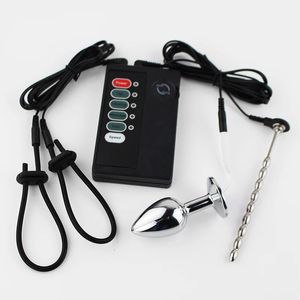 Electro Penis Stimulator Ring Anal Plug Sex Toys For Men Electric Shock Themed Accessories 240102