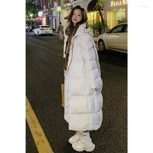 女性のトレンチコート冬Xロング2024フード付き綿パーカス女性韓国ファッションゆるい厚い温かいコート女性カジュアルウインドプルーフスノージャケット