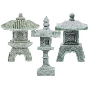 Gartendekorationen 3 Stück japanischer Turm Licht Dekoration Haus für Zuhause Mini Pagode Ornamente Haushalt Stein klein