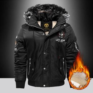 Winter Herren Warme Kapuzenjacke Pelzkragen Mantel Wolle gefüttert Mode Casual Top Jacken für Männer 240103