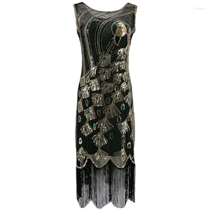 Lässige Kleider 1920er Jahre Vintage Pfau Pailletten Fransen Party Flapper Kleid O-Ausschnitt Roaring 20er Jahre Great Gatsby Gabster Kostüme Abend