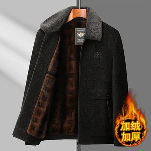 Casaco masculino de inverno com lã espessada e chenille negócios casual gola de pele moda à prova de vento 240103