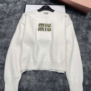 24 MIU Early Spring New Letter Embellishments Slim Fit, Minimalist and Versatile Long Sleeved Knit Sweater