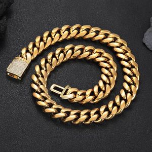 18mm Hip Hop 316L Stainless Steel Miami Cuban Link Chain 18K Real Gold Plated High Polished Mens Necklace Gold Flap buckle Jewelry Set