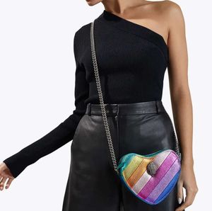 Yeni Kurt Geiger Kensington Mini Kalp Zincirleri Çanta Lady Lüks Gökkuşağı Crossbody Omuz Omuz Çantası Fermuar Tasarımcı Çantalar Seviye Küçük Messenger Cross Vücut Bag