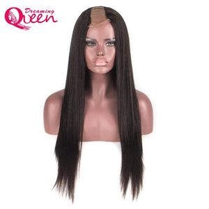 Wigs Light Yaki Straight Hair U Part Virgin Human Hair Wig 100% Brazilian Hair Middle Openning 2*4 Inches Size Wig Natural Color U shap