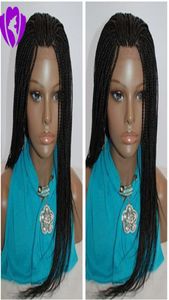 Lagerbox Braid Wig Syntetisk spetsfront peruk 1B Svart mikroflätan peruk med babyhår för kvinnor Värmebeständigt fiber Glueless1703082