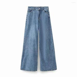 Women's Jeans Women Fashion High Waist Wide Leg Trousers Vintage Button Zipper Pocket All-Match Casual Female Denim Pants Mujer