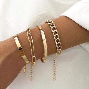 Charm Bracelets 4 Pcs Bangle Set For Women Trendy Dainty Paperclip/Cuban/Figaro/Open Chain Link Stack Bracelet