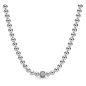 Correntes Autênticas 925 Sterling Silver Beads Pave Moda Colar Fit Mulheres Bead Charme Presente DIY Jóias
