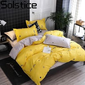sets Solstice Home Textile Yellow Gray Eye Simple Bedding Sets Duvet Cover Pillowcase Flat Sheet Boy Teen Adult Girls Bed Linen Queen T