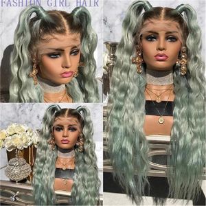 Wigs New ombre green brazilian Full Lace front Wigs Colored 360 Lace Frontal synthetic Hair Wig Preplucked for women