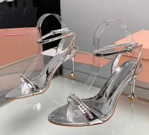 Pointy Toe Sandals Silver Ankle Strap Thin High Heel Shoes Party Wedding Designer