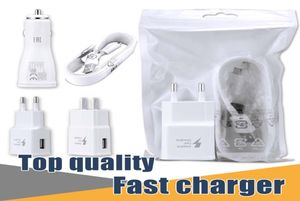 För Samsung S7 Fast Wall Charger Car Charger för S6 Obs 5 Traveladapter 15M Micro USB -kabelsatser 5V 2A US EU -version Plug No LO8933921