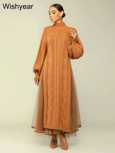 Örme yan bölünmüş kazak elbiseleri uzun kollu ve örgü etekler iki parçalı resmi kıyafet kadın kış doğum günü akşamı 240103
