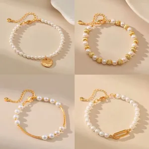 Länkarmband Elegant Shell Pearl Justerbar armband för kvinnor 18K Guldpläterad non tarnish Heart Pendant Handmade kedjejubileum