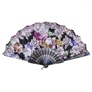 Dekorativa figurer Flower Fans Rose Bronzing Lace Wedding Folding Retro Silk Fan Dance Decoration Chinese Style Party Hand Hold Abanico