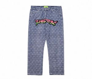 Erkek Pantolon Pantolon Hip Hop Nakış Gradyan Kot Pantolon Düz Tam Baskılı Sokak Giyim Denim Pantolon1774338