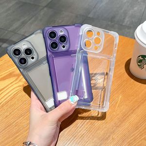 iPhone 15 14 Pro Max Transparent Case dla Apple 13 12 11 XS Max 8 7 Plus Samsung Galaxy S24 S23 S22 Ultra Clear Solid Card Uchwyt podwyższony tylna okładka Koque Fundas