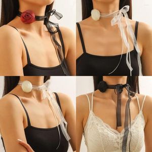 Choker Mesh Rose Flower Sweet Neck Accessories Adjustable Wedding Necklace Long Rope Women