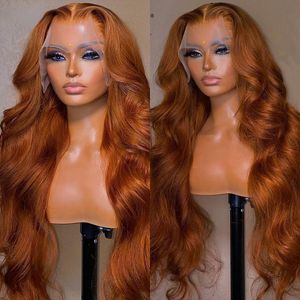 Colorido laranja gengibre onda do corpo 360 hd laço frontal peruca brasileira cor natural 40 Polegada onda do corpo frente do laço perucas de cabelo humano