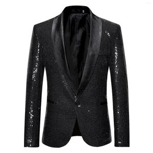 Ternos masculinos brilhantes ouro lantejoulas glitter embelezado blazer jaqueta elegante negócios cor sólida casaco blusa traje masculino