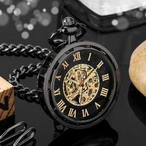 Relógio de bolso mecânico com mostrador de numerais romanos, rosto aberto, moda elegante, relógio manual antigo, presente para homens 240103