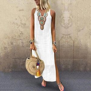 Dresses 2020 Boho Women White Vintage Split White Plus Summer Vacation Party Long Maxi Dress Sleeveless Sundress Kaftan Dress S5xl #g4