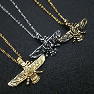 Stainless Steel Persian Empire Zoroastrian pendant necklace with kite wings up Iranian Zoroastrianism religious retro christianity chain Charms jewelry