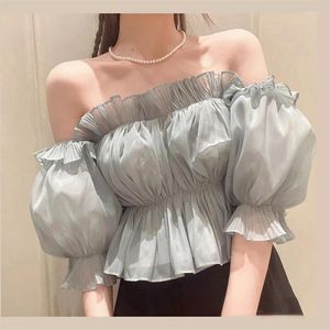 Women's Blouses Neploe Women Ruffle Off Shoulder Sexy Shirts Japanese Chiffon Slash Neck Blouse 2024 Short Fresh Solid Color Blusas De Mujer