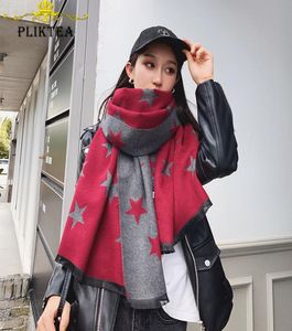 Estrelas imprimir cinza vermelho inverno feminino tippet cachecol poncho women039s falso cashmere xale misturas de lã roubou senhoras inverno wrap6605219