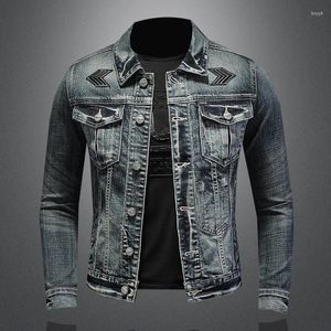 Men's Jackets High Street Denim Fashion Mens Button Coats Retro Black Designer Brand Ripped Jean Turndown Collar Hip Hop Biker Clothes