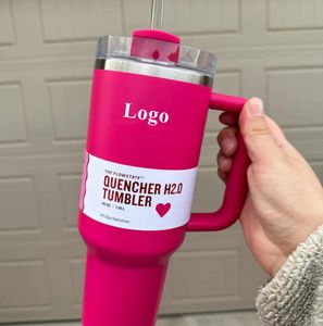 US STOCK Limited Edition THE QUENCHER H2.0 40OZ Mugs Cosmo Pink Parade Tumblers Insulated Car Cups Termos Valentine's Day Gift Pink Red Sparkle 1:1 Logo