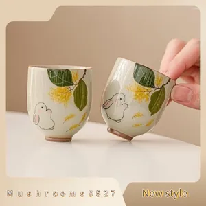 Kupalar Çin tarzı retro çim gri seramik içme çay bardağı ev seti kişisel kullanım ana single