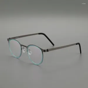 サングラスフレーム超光純粋なチタン眼鏡レトロラウンドフレーム男性と女性のためのネジレス光学メガネ