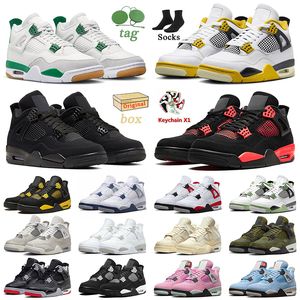 With Box Jumpman 4 Basketball Shoes Pine Green Black Cat 4s Vivid Sulfur Military Sail Craft A Ma Maniere White Oreo Pink Red Thunder Bred Sneakers Women Mens Trainers