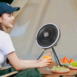 Electric Fans F2 10000mAh Mini Fan USB Rechargeable Portable Electric Fan Ceiling Fan with Ring Led Light Desktop Fan for Outdoor Camping YQ240104