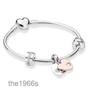 S925 prata esterlina luxo pulseira conjunto frisado rosa feminino coração caber pingente original moda jóias diy presente feminino com caixa 16-21cm 8mcy 8mcy
