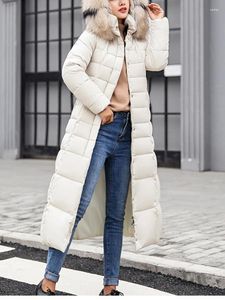 Trench da donna Piumino invernale moda coreana Slim-fit Solido a maniche lunghe Cerniera Top Imbottitura lunga Caldo addensato con cappuccio