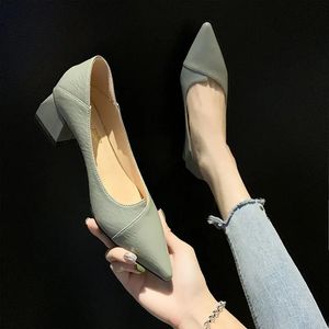 Pointed Mid-heel Women's Shoes Shallow Mouth Single Shoes Women's Wild Fashion High Heels Women's Net Red One-legged Peas Shoes 240104