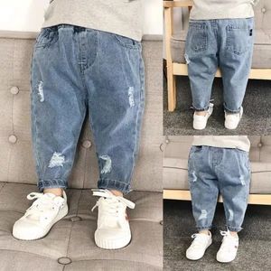 Meninos jeans casuais crianças denim rasgado crianças calças da criança menina queda roupas 2 3 4 5 anos bebê harem calças baggy 240103