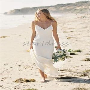 Abito da sposa sexy senza spalline in spiaggia Abito da sposa sottile con scollo a V e sirena senza schienale Boho 2024 Destinazione Stile country bohémien Abiti da sposa semplici Robe De Mariage