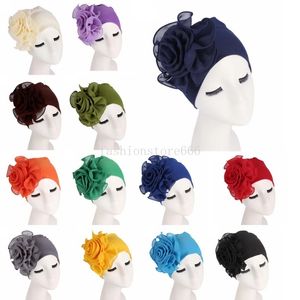 Kvinnor Big Flower Turban Muslim Hijab Bonnet Beanies Chemo Cap Cancer Hat Islam Headscarf Hair Loss Cover Headwear Turbante Mujer