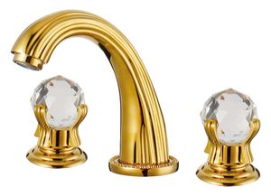 Faucets Free ship Luxury 8" widespread 3 holes bathroom Lavatory Sink faucet Crystal handles Mixer tap Gold Color