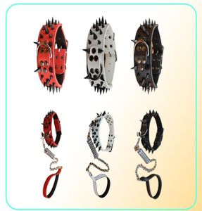 Set aus PU-Leder, 5 cm breit, großes Hundehalsband, scharfe Spikes, Nieten, mittelgroßes großes Hundehalsband und Leine, Set 2010304554150