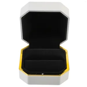 Jewelry Pouches Round Lighted Ring Box Miss Packing Boxes Composite Material LED Lighting Case