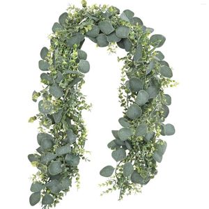 Fiori decorativi Ghirlanda di eucalipto artificiale per decorazioni per feste in casa Falso dollaro d'argento Verde Vines Runner da tavolo Confezione da 2