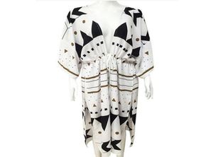 Kvinnor täcker sommar geometriska strandkläder bikini badkläder strandklänning badning kaftan slitage cardigan långa klänningar sundress sarongs2116959