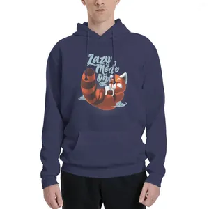 Herrtröjor lata läge på - söt röd panda fluffig kaffe djur pullover hoodie koreanska klädrock män