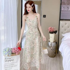Casual Dresses Fragmented Embroidery Mesh Temperament Sling Dress For Women's 2024 Summer Sexy And Fashionable Blast Street Long